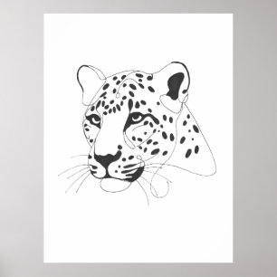 Handgeschilderde Leopard Minimalist Line Art Poster