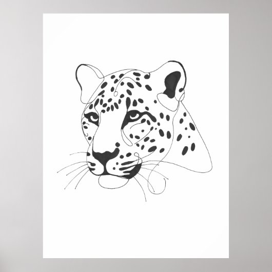 Handgeschilderde Leopard Minimalist Line Art Poster (Voorkant)