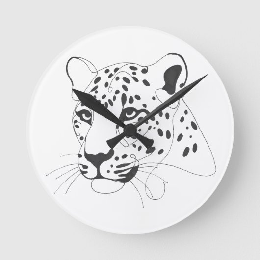 Handgeschilderde Leopard Minimalist Line Art Ronde Klok (Voorkant)