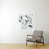 Handgeschilderde Leopard Minimalist Line Art Wandkleed (In Situ (horizontaal))