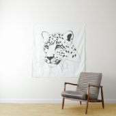 Handgeschilderde Leopard Minimalist Line Art Wandkleed (In situ)