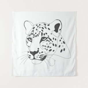 Handgeschilderde Leopard Minimalist Line Art Wandkleed