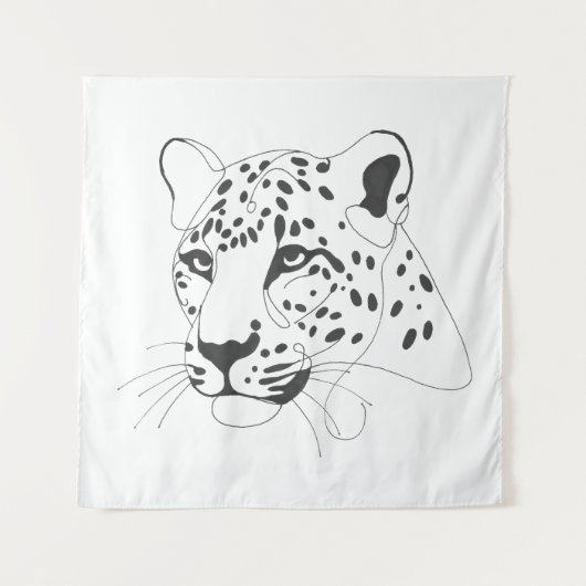 Handgeschilderde Leopard Minimalist Line Art Wandkleed (Voorkant)