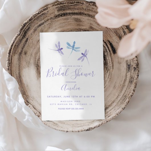 Handgeschilderde Libellen Paars Blauw Bruidsmeisje Briefkaart