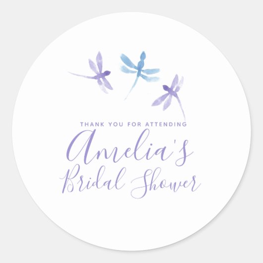 Handgeschilderde Libellen Paars Bruidsdouche Ronde Sticker (Voorkant)