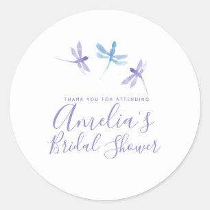 Handgeschilderde Libellen Paars  Bruidsdouche  Ronde Sticker