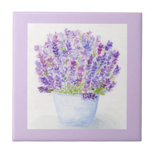 Handgeschilderde losse aquarel lavendel bloemen tegeltje