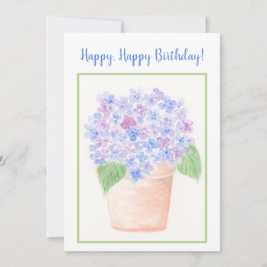 Handgeschilderde Losse Waterverf Hortensia Bloemen Bedankkaart (Voorkant)