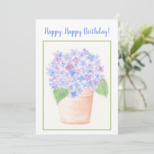 Handgeschilderde Losse Waterverf Hortensia Bloemen Bedankkaart (Staand voorkant)