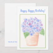 Handgeschilderde Losse Waterverf Hortensia Bloemen Bedankkaart (Voorkant / Achterkant)