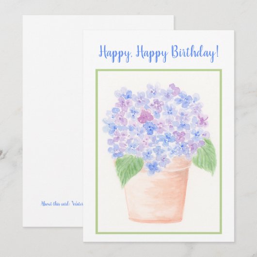 Handgeschilderde Losse Waterverf Hortensia Bloemen Bedankkaart (Voorkant / Achterkant)