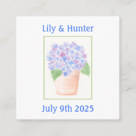 Handgeschilderde losse waterverf Hydrangea bloem Informatiekaartje