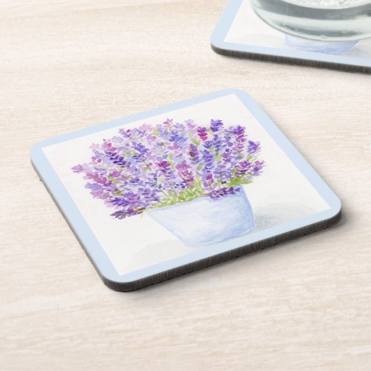 Handgeschilderde Losse Waterverf Lavendel Bloemen Bier Onderzetter (Linkerzijde)