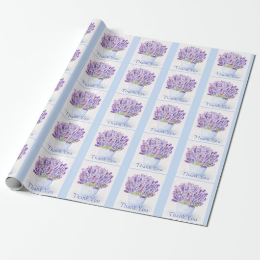 Handgeschilderde Losse Waterverf Lavendel Bloemen Cadeaupapier (Uitgerold)