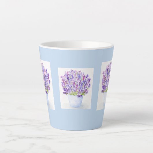 Handgeschilderde Losse Waterverf Lavendel Bloemen Latte Mok (Voorkant)