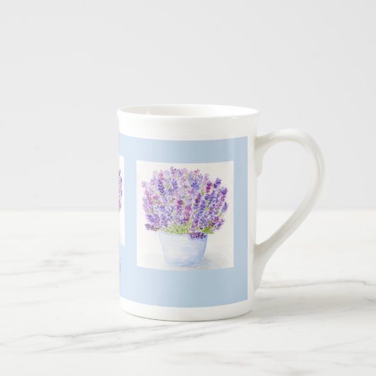 Handgeschilderde Losse Waterverf Lavendel Bloemen Porselein Kop (Rechts)