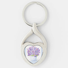 Handgeschilderde Losse Waterverf Lavendel Bloemen Sleutelhanger