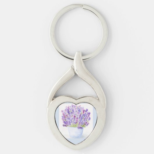 Handgeschilderde Losse Waterverf Lavendel Bloemen Sleutelhanger (Voorkant)