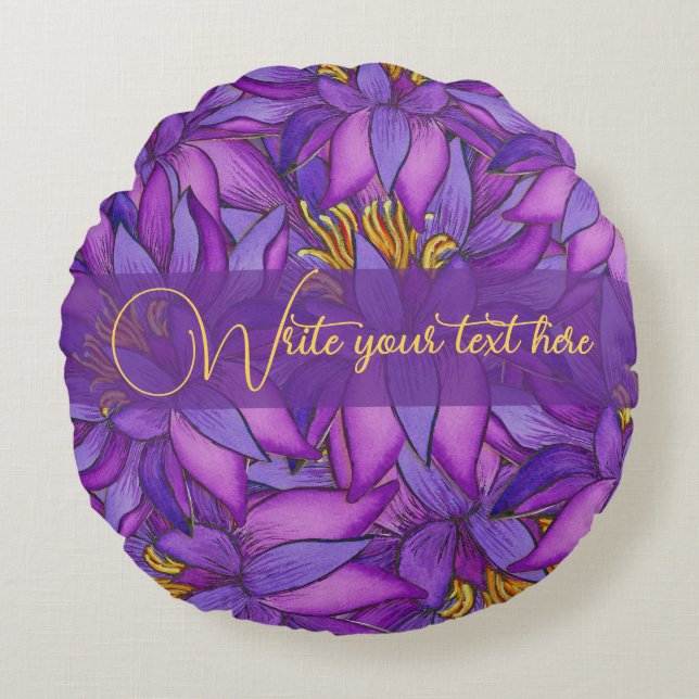 Handgeschilderde lotusbloem rond kussen (Voorkant)