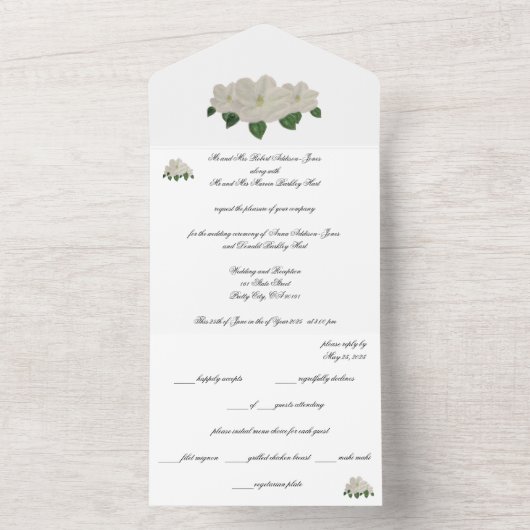 Handgeschilderde Magnolia Magnolia's Alles in Eén All In One Uitnodiging (Binnen)