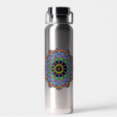 Handgeschilderde Mandala Klok Wijzerplaat 24 Waterfles (Achterkant)