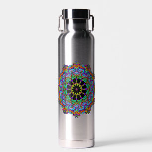 Handgeschilderde Mandala Klok Wijzerplaat 24 Waterfles