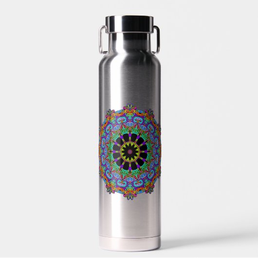 Handgeschilderde Mandala Klok Wijzerplaat 24 Waterfles (Voorkant)