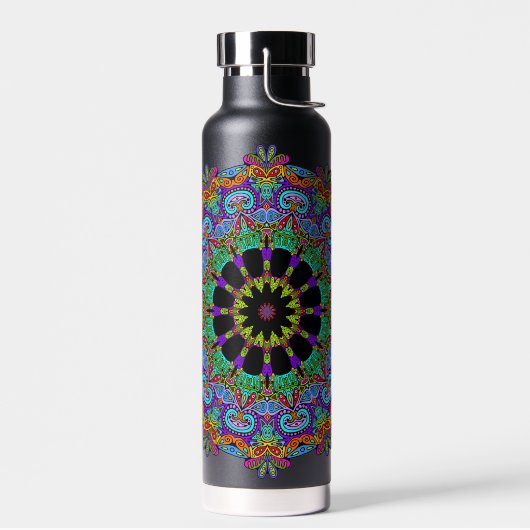 Handgeschilderde Mandala Klok Wijzerplaat 24 Waterfles (Links)