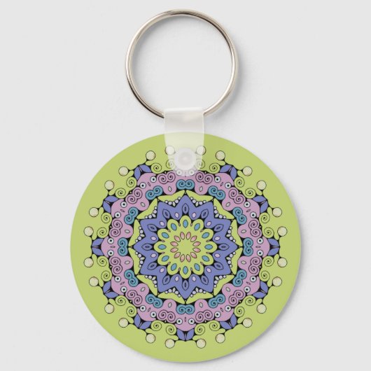 Handgeschilderde Mandala Klok Wijzerplaat 2 Sleutelhanger (Voorkant)