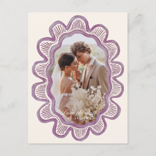 Handgeschilderde mauve geschulpte ovale foto lijst briefkaart