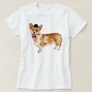 Handgeschilderde Monocled Corgi Puppy Dog T-shirt