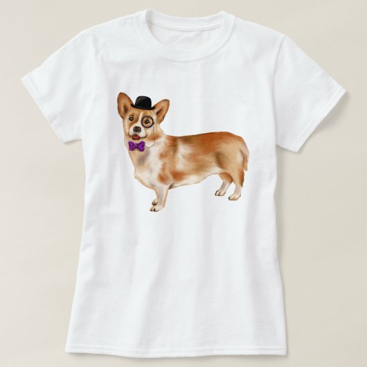 Handgeschilderde Monocled Corgi Puppy Dog T-shirt (Design voorkant)