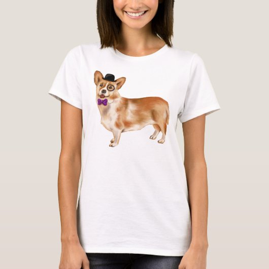 Handgeschilderde Monocled Corgi Puppy Dog T-shirt (Voorkant)
