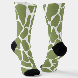 Handgeschilderde olijfgroene en witte giraffe sokken