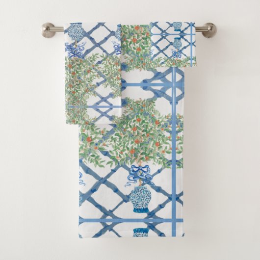 Handgeschilderde Oranje boom bovenaan gember jar. Bad Handdoek (Insitu)