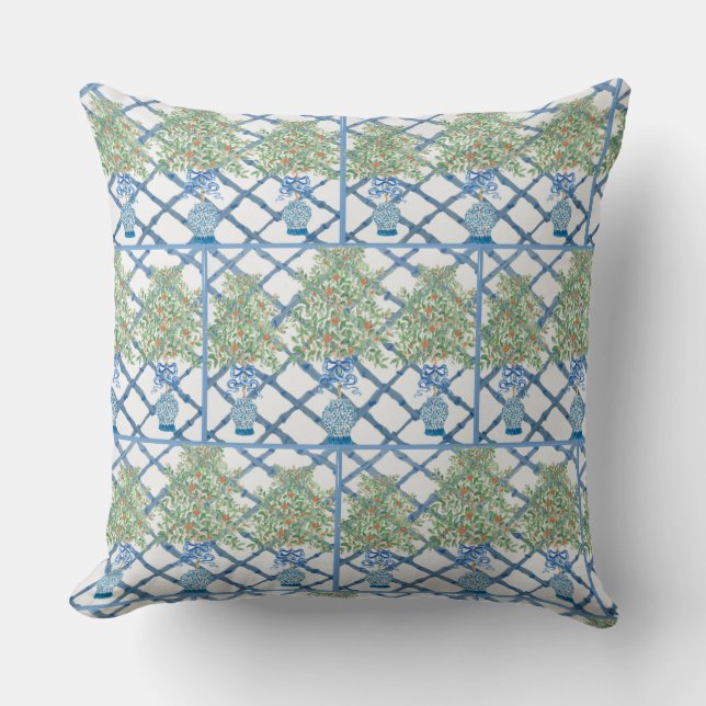 Handgeschilderde Oranje boom bovenaan gember jar. Kussen (Voorkant)