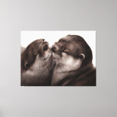 Handgeschilderde otters - Tender Moment Wildlife A Canvas Afdruk (Voorkant)