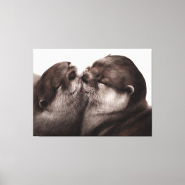 Handgeschilderde otters - Tender Moment Wildlife A Canvas Afdruk