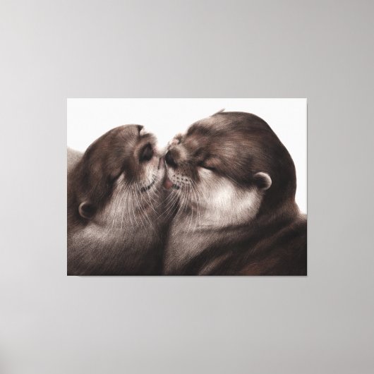 Handgeschilderde otters - Tender Moment Wildlife A Canvas Afdruk (Voorkant)