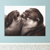 Handgeschilderde otters - Tender Moment Wildlife A Canvas Afdruk (Insitu (Houten vloer))