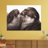 Handgeschilderde otters - Tender Moment Wildlife A Canvas Afdruk (Insitu (Woonkamer))
