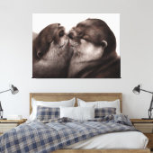 Handgeschilderde otters - Tender Moment Wildlife A Canvas Afdruk (Insitu (Slaapkamer))