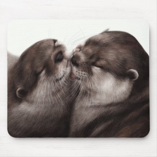 Handgeschilderde otters - Tender Moment Wildlife A Muismat (Voorkant)