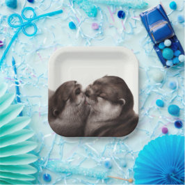 Handgeschilderde otters - Tender Moment Wildlife A Papieren Bordje