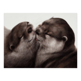 Handgeschilderde otters - Tender Moment Wildlife A Perfect Poster