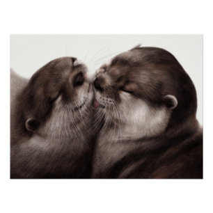 Handgeschilderde otters - Tender Moment Wildlife A Perfect Poster