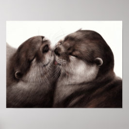 Handgeschilderde otters - Tender Moment Wildlife A Poster