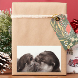 Handgeschilderde otters - Tender Moment Wildlife A Rechthoekige Sticker