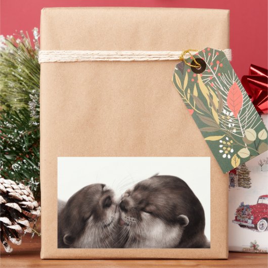 Handgeschilderde otters - Tender Moment Wildlife A Rechthoekige Sticker (Feestdagen)