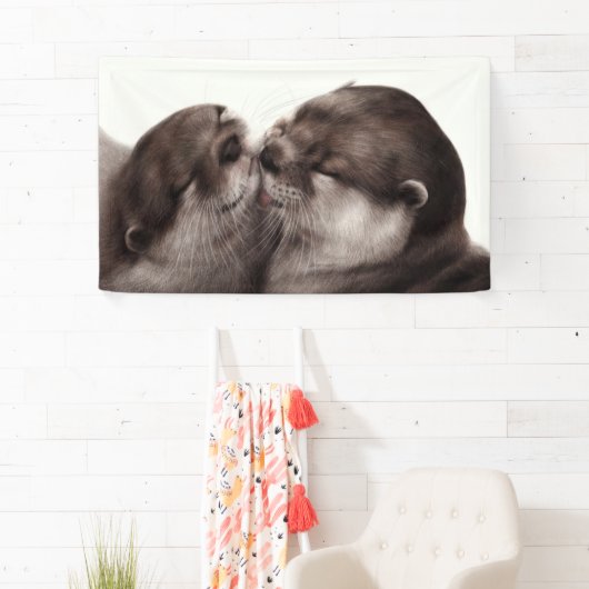 Handgeschilderde otters - Tender Moment Wildlife A Spandoek (Insitu)